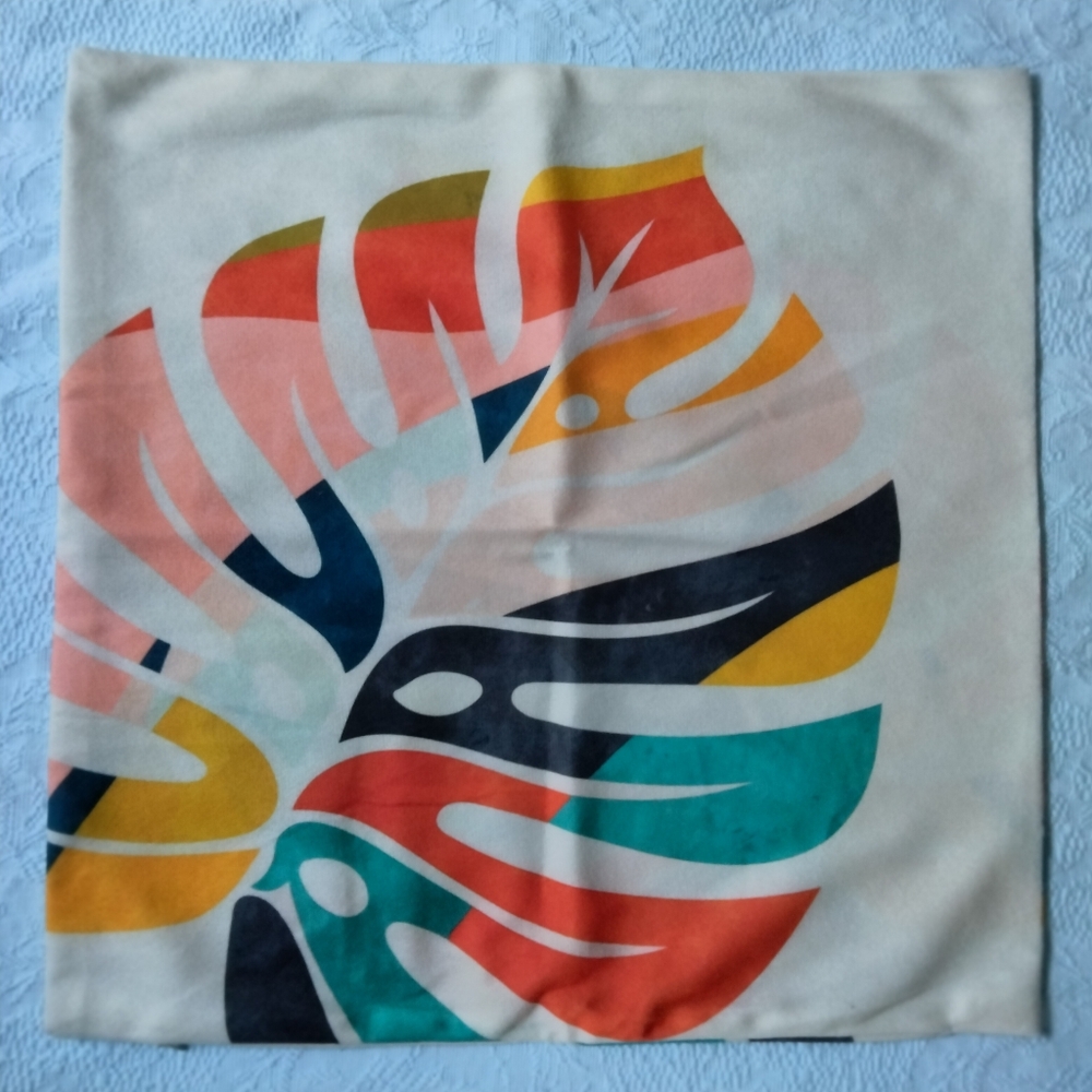 Pair Of Monstera Leaf Colorful Vibrant Mid Century Modern Square Pillow Case - Picture 2 of 7